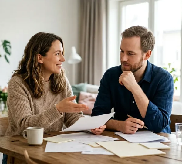 Couple réfléchissant ensemble à leur protection financière familiale