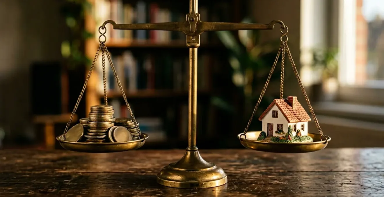 Concept symbolique illustrant l'équilibre financier entre endettement et capacité d'emprunt immobilier