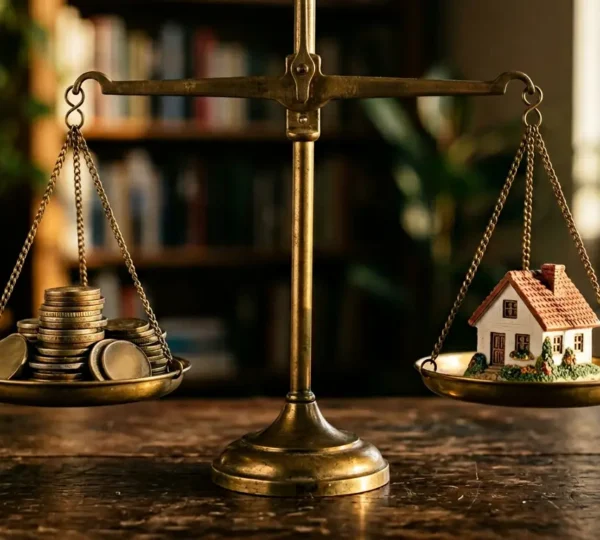 Concept symbolique illustrant l'équilibre financier entre endettement et capacité d'emprunt immobilier