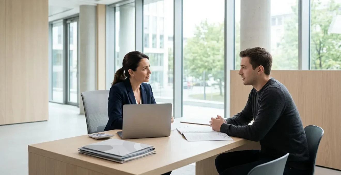 Professionnel examinant des documents financiers dans un environnement professionnel épuré