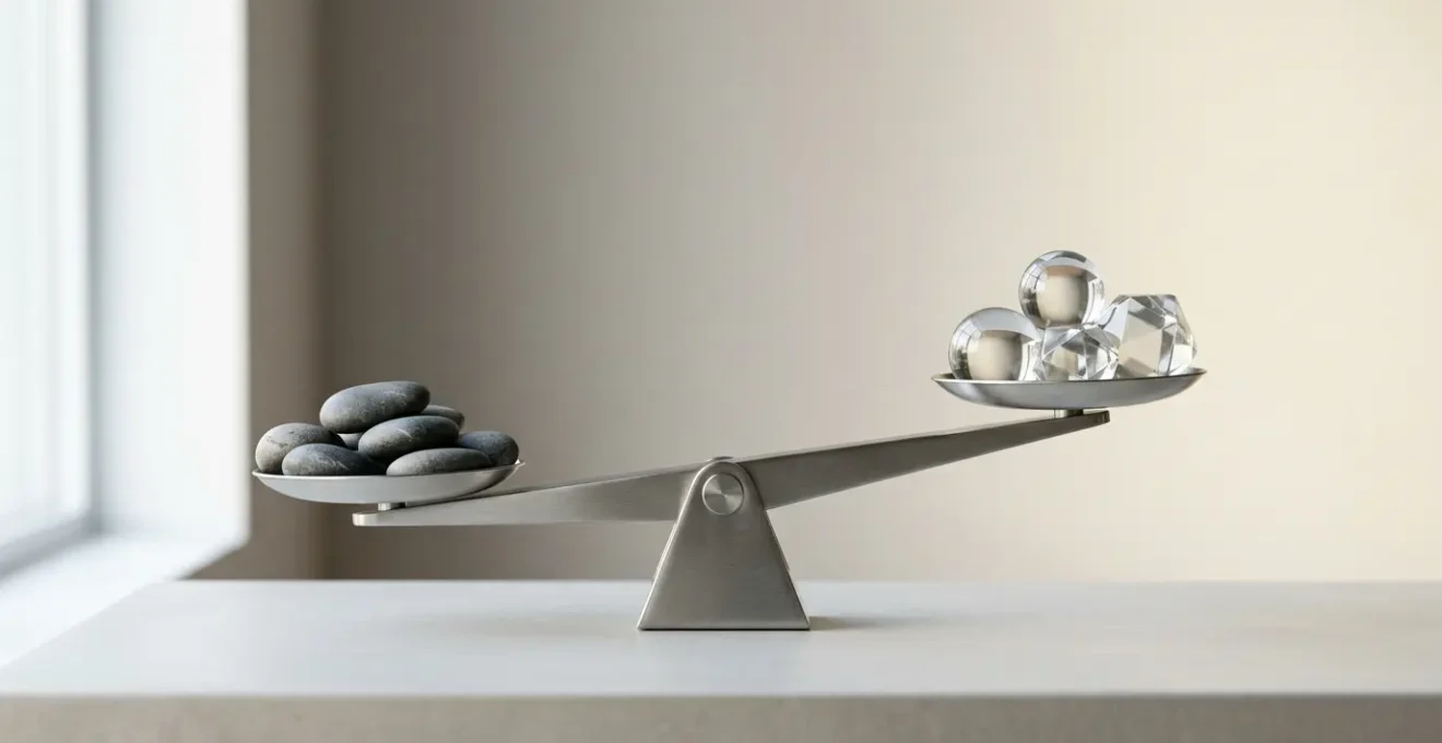 Composition visuelle symbolisant l'équilibre entre rendement et sécurité dans l'investissement patrimonial