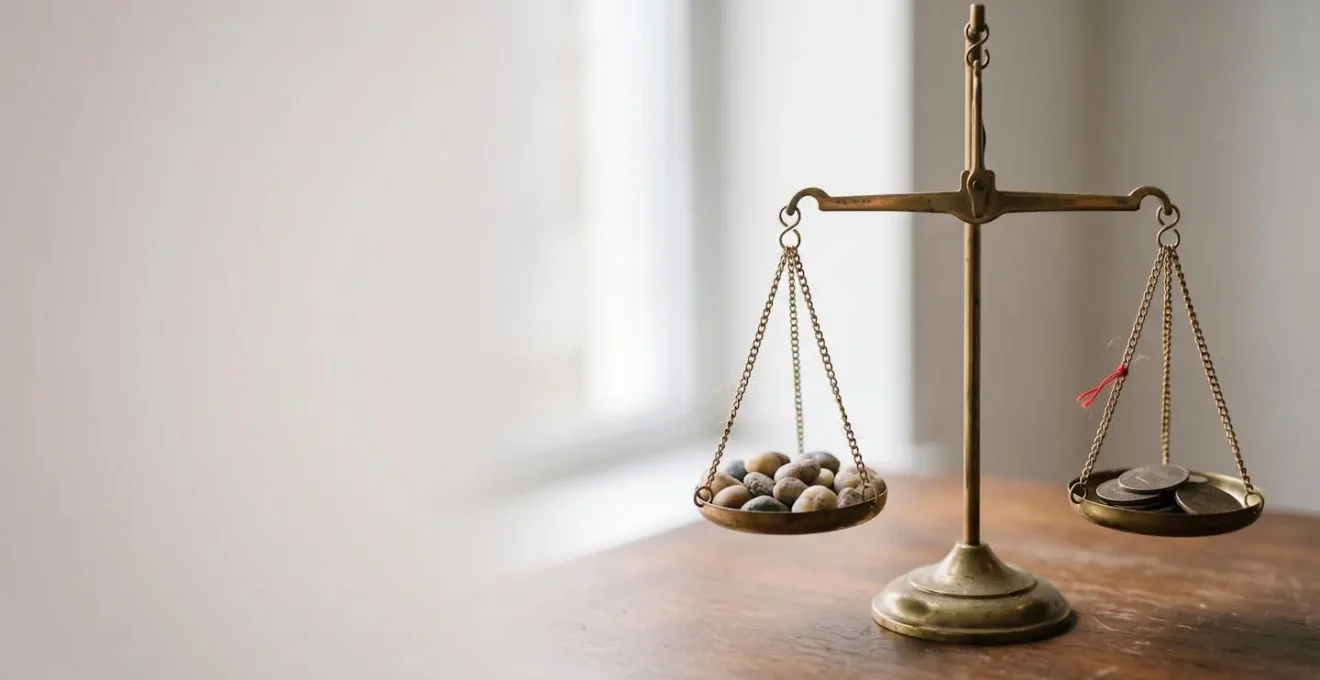 Balance symbolisant l'évaluation financière et l'équilibre du risque