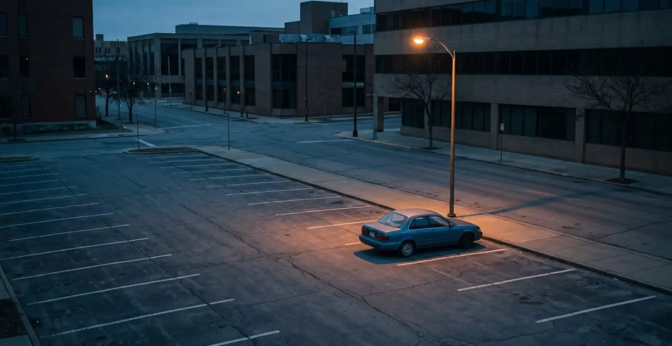 Environnement urbain minimaliste illustrant le risque de vol pour les véhicules stationnés